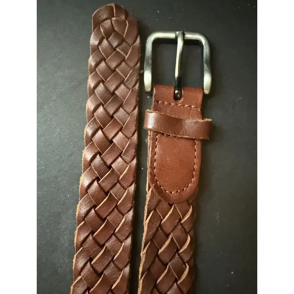 H&M Woven Leather Belt Unisex Size Up To 40” Brown Casual Workwear Travel Career